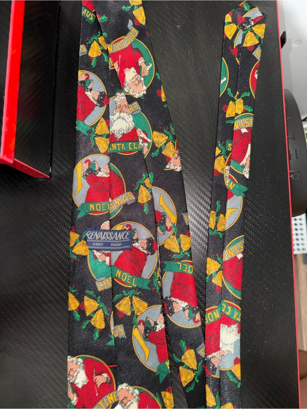 Renaissance Black Christmas Santa Print Men's Tie